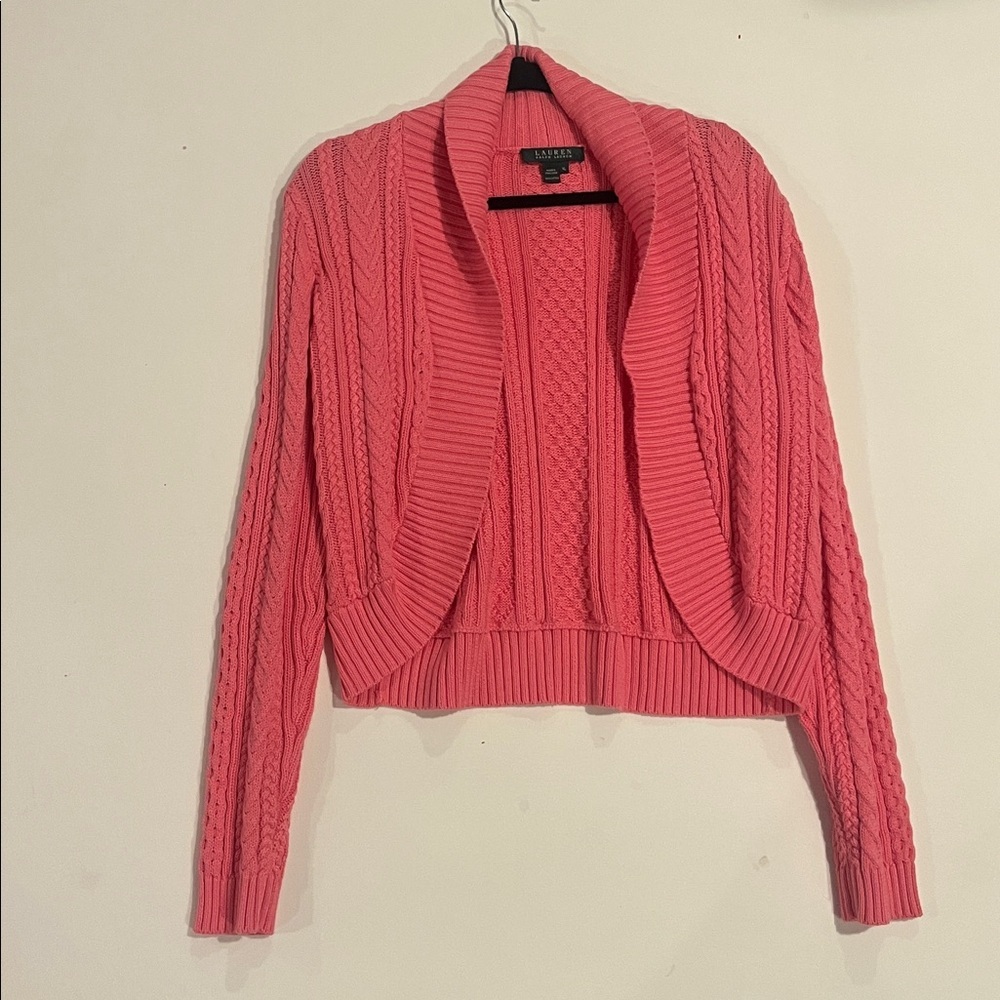 Lauren Ralph Lauren Open Front Cable Knit Pink Cardigan XL